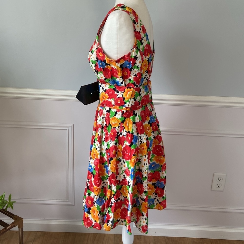 Vintage Paris Sport Club Skater Dress Mini Floral Belted Size 10 A-Line Black - Picture 10 of 15
